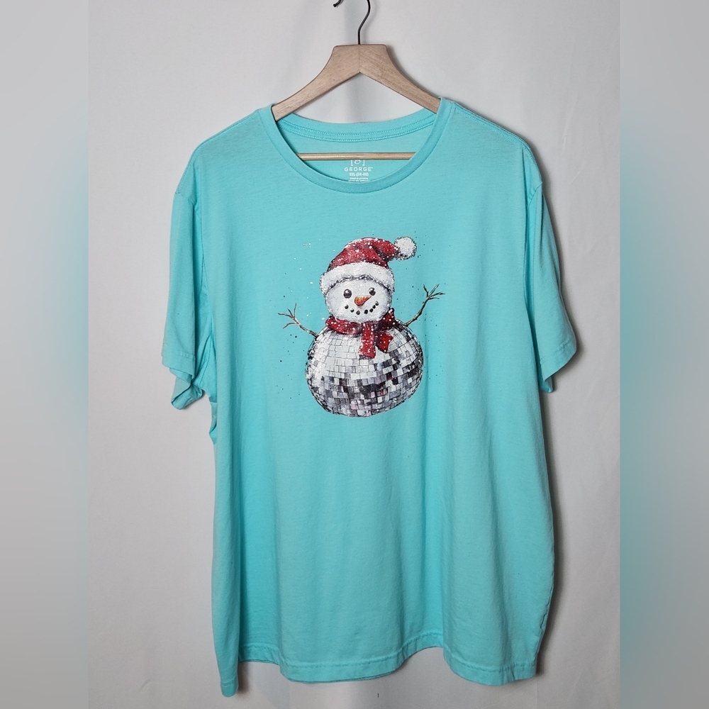 Blue T-Shirt Sleep Shirt with Sparkle Snowman Disco Ball Design